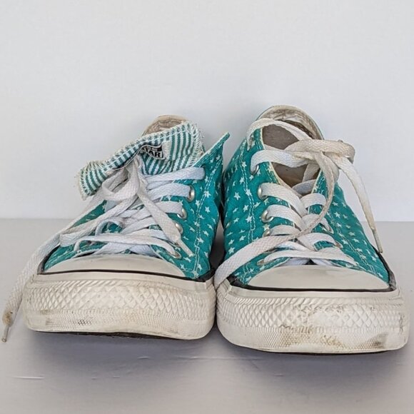 Converse Green All-Star Tennis Shoes with Star Canvas Upper, Striped Tongue Used - Picture 8 of 8